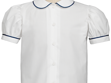 Short Sleeve Peter Pan Collar Blouse with Navy Piping Online now