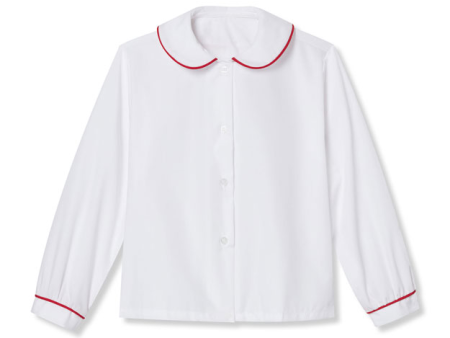 Long Sleeve Broadcloth Peter Pan Blouse with Piping For Sale