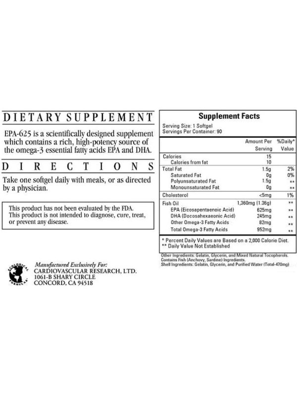 Cardiovascular Research Ltd., EPA-625, 90 Softgels Discount