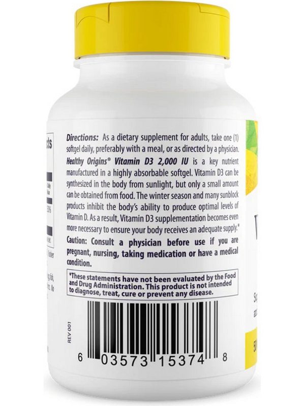 Healthy Origins, Vitamin D3 2,000 IU, 50 mcg, 120 Softgels Hot on Sale