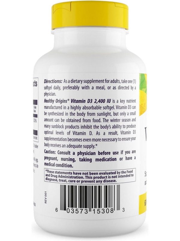 Healthy Origins, Vitamin D3 2,400 IU, 60 mcg, 360 Softgels For Discount