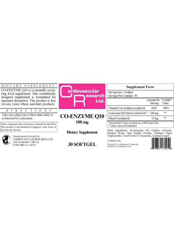 Cardiovascular Research Ltd., Co-Enzyme Q10, 100 mg, 30 Softgels Online Sale