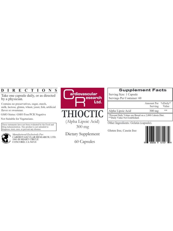 Cardiovascular Research Ltd., Thioctic, 300 mg, 60 Capsules Online Hot Sale