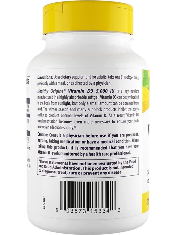 Healthy Origins, Vitamin D3 5,000 IU, 125 mcg, 120 Softgels For Discount