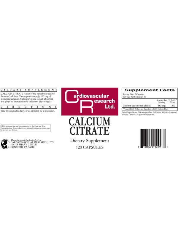 Cardiovascular Research Ltd., Calcium Citrate, 120 Capsules Online Sale