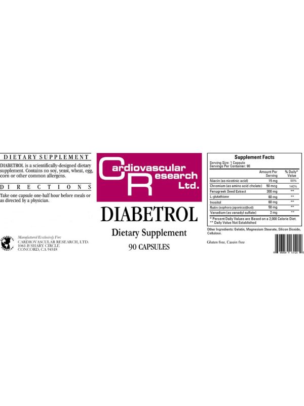 Cardiovascular Research Ltd., Diabetrol, 90 Capsules Online now