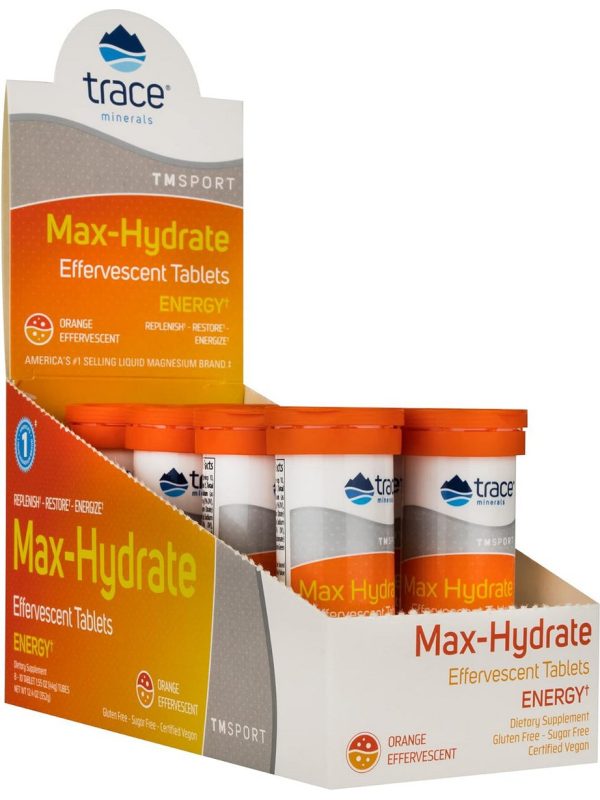 Trace Minerals, TMSPORT, Max-Hydrate Energy, Orange Effervescent, 8 Tubes Online now