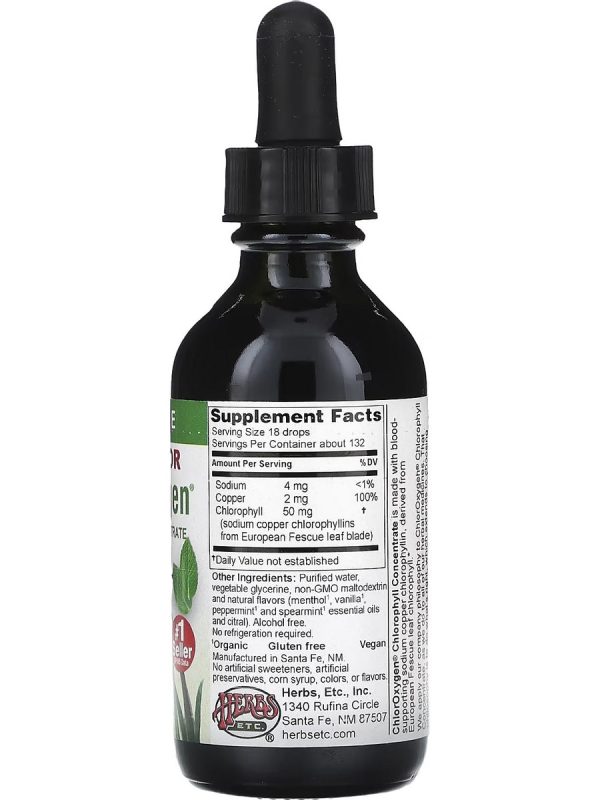 Herbs Etc., Alcohol Free ChlorOxygen Chlorophyll Concentrate, Mint Flavor, 2 Fluid Ounce Online Hot Sale