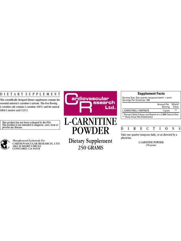 Cardiovascular Research Ltd., L-Carnitine Powder, 250 grams Online