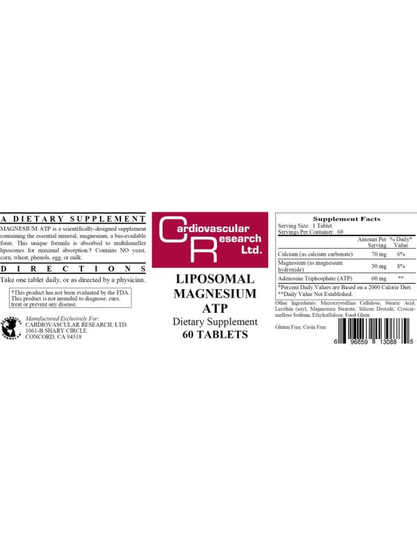 Cardiovascular Research Ltd., Liposomal Magnesium ATP, 60 Tablets For Cheap