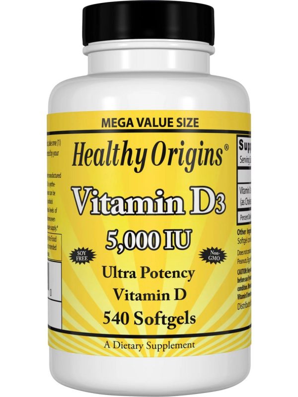 Healthy Origins, Vitamin D3 5,000 IU Ultra Potency Vitamin D, 540 Softgels For Sale