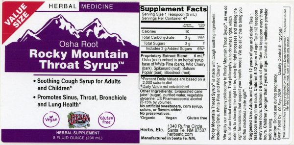 Herbs Etc., Osha Root Rocky Mountain Throat Syrup, 8 Fluid Ounce on Sale